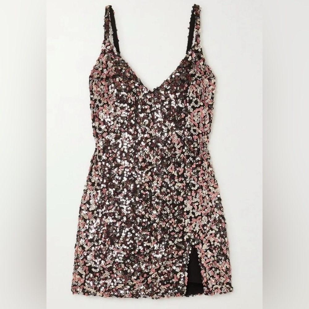 Reformation Sequin Mini Dress in Black and Pink